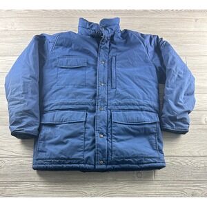 Cabelas Men's full zip goose down puffer coat size Large Navy blue Winter Warm